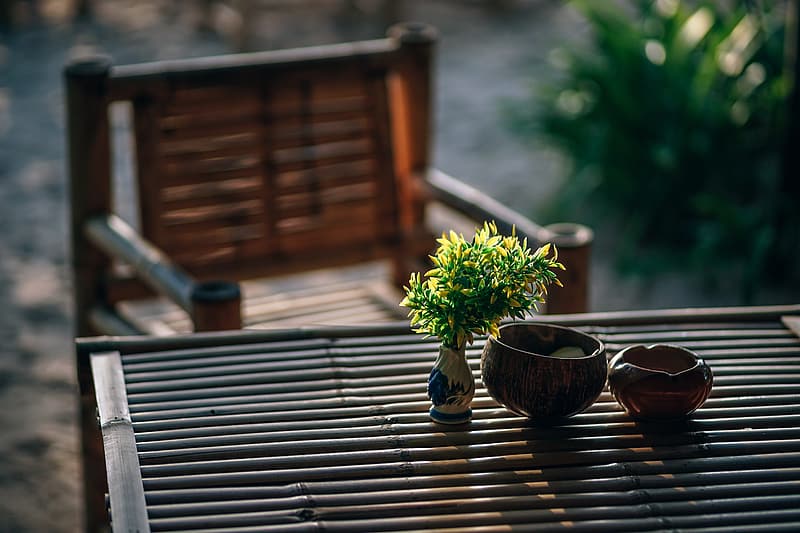 Beautiful bamboo rectangular planters with brown ceramic pot