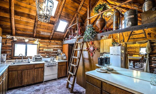 log cabin rustic home interior kitchen ladder rural wooden