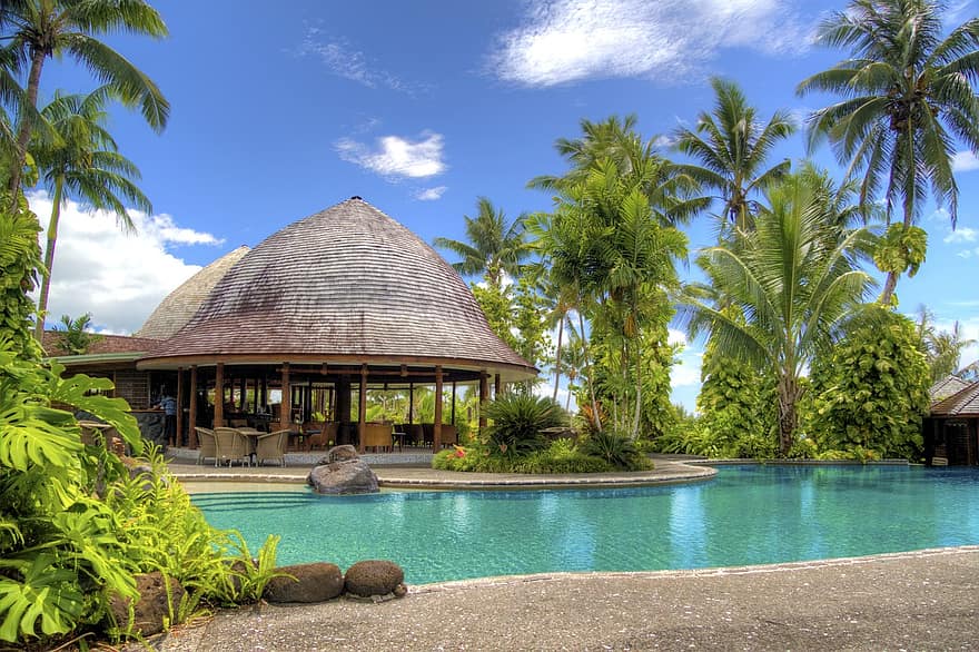 resort samoa swimming pool palm pool tree tourism sinalei resort holiday